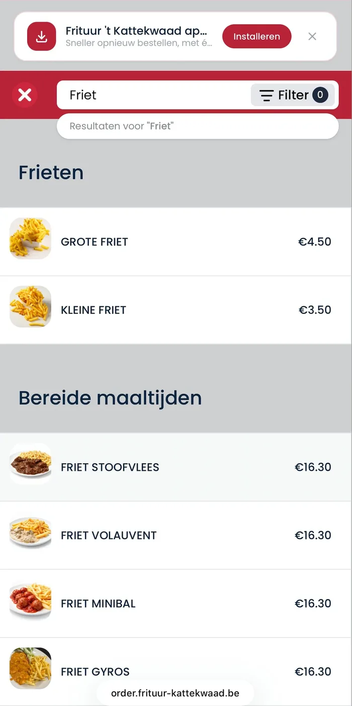 Mobile Bestell-App mit Menüsuche